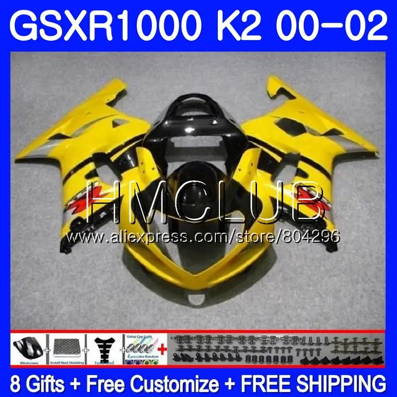 

Body For SUZUKI GSXR 1000 GSX-R1000 GSXR1000 00 01 02 31HM.6 GSXR-1000 00 01 02 K2 GSX R1000 2000 2001 2002 Yellow black Fairing