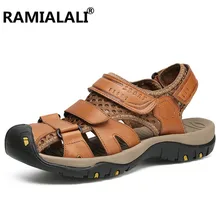 Летние босоножки из натуральной кожи Для мужчин повседневная обувь кроссовки обувь для пляжного отдыха мужские сандалии, мужские тапочки из дышащего материала, женские сандалии