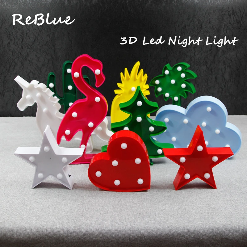 ReBlue Abajur 3D свет люминария ночник Луна фламинго кактус Единорог облако огни лава