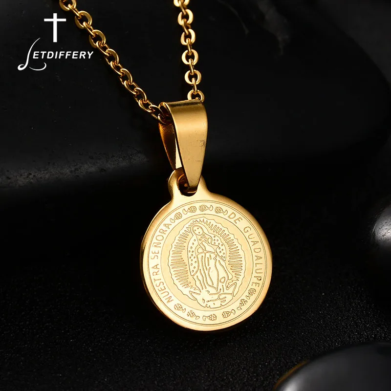 

Letdiffery Religious Catholic Body Coin Necklace Stainless Steel Maria Miraculous Medal Necklace For Women