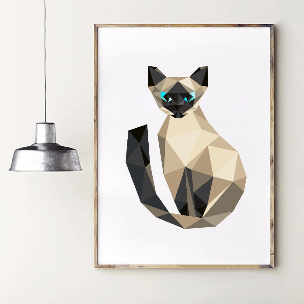 三角形多角框シャム子猫アートプリント壁の写真 抽象ポリゴン動物猫キャンバス絵画家の装飾 Wall Pictures Canvas Paintingart Print Aliexpress