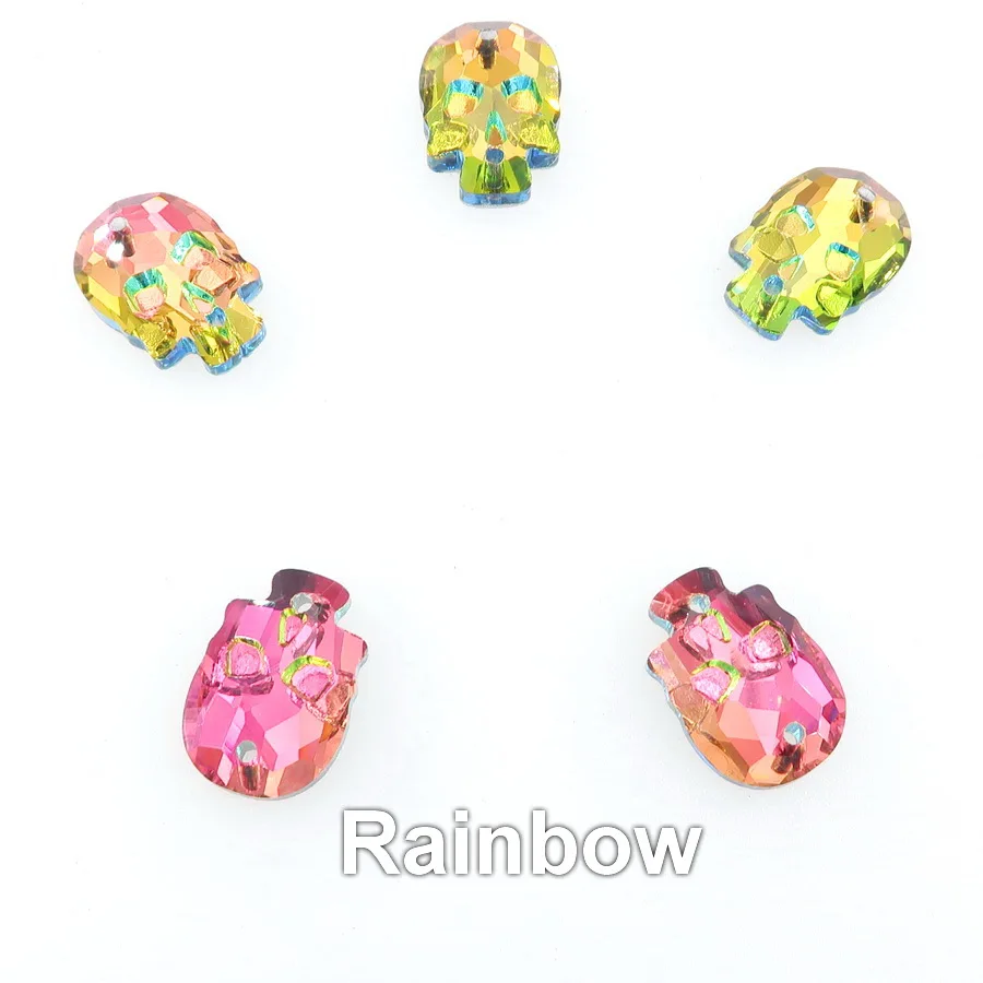 Плоские стеклянные кристаллы в форме черепа с 2 отверстиями, 14 мм, 18 мм, 20 шт/уп, Стразы для шитья, бисер для свадебного платья, Рукоделие, сделай сам - Цвет: A26 Rainbow