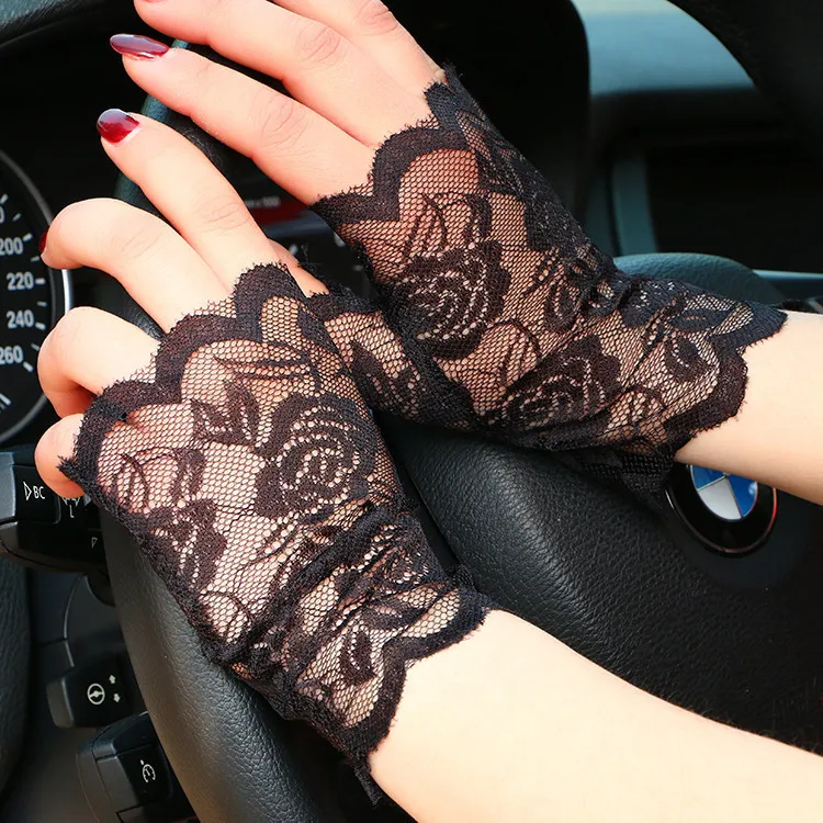 Весенне-летние шикарные вязаные вечерние кружевные перчатки без пальцев с цветочным узором женские перчатки в сеточку для вождения женские перчатки с открытыми пальцами