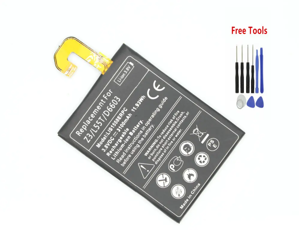 1x3100mAh/11.8Wh LIS1558ERPC Сменный аккумулятор для Z3 Z 3 L55T L55U D6653 D6603 D6633 D6708 D6643 D5803 D5833 D6616 +