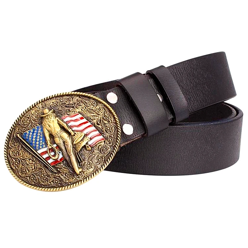 2016 Fashion Men's Belt west cowboy Buckle genuine leather Metal Buckle