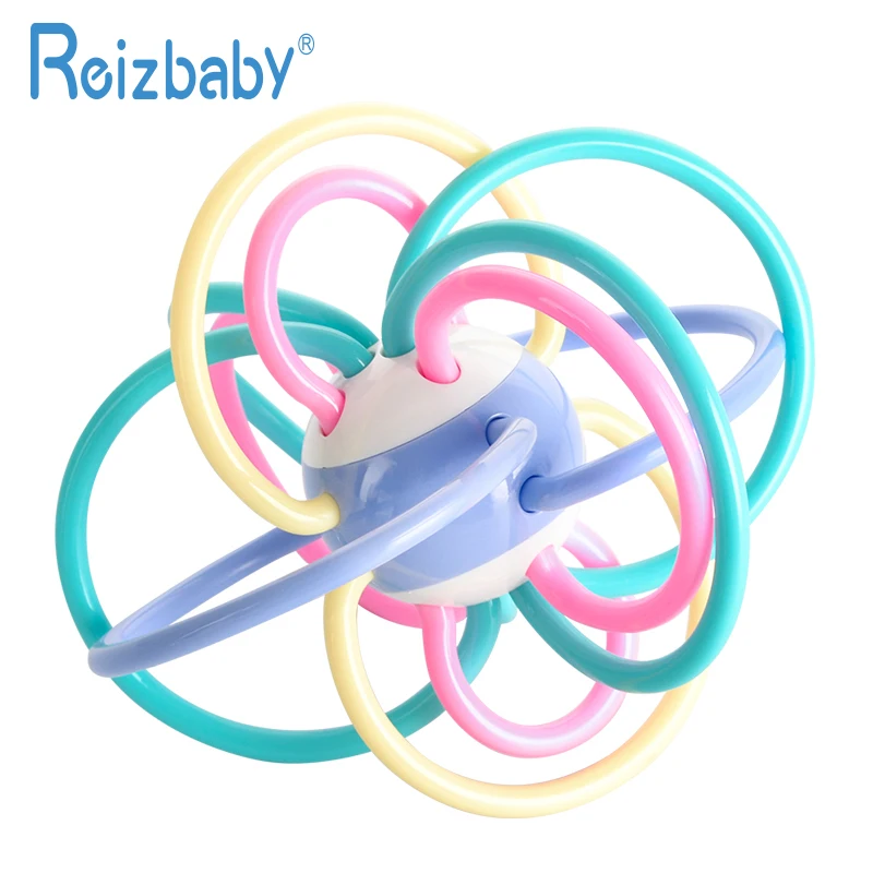 REIZBABY High Quality Baby Teething Toys TPU PC Rainbow Kid Boys Girls Toy Rattles Ring Infant Toddler Teethers Ball Pacifier | Мать и