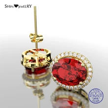 Shipei 100% 925 Sterling Silver Stud Earring Fine Jewelry Yellow Gold Oval Ruby Aquamarine Stud Earrings for Women Birthday Gift Shipei 100% 925 Sterling Silver Stud Earring Fine Jewelry Yellow Gold Oval Ruby Aquamarine Stud Earrings for Women Birthday Gift