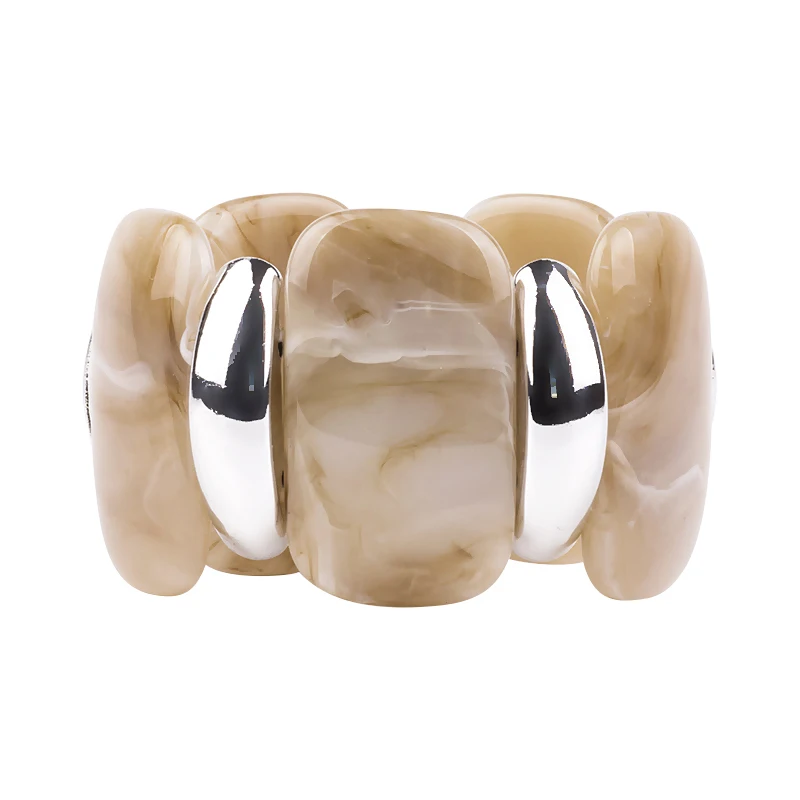 Classic Geometric Resin Cuff Fashion Bracelets Bangles for Women Stretch Acrylic Silver Metal Wide Bracelet Female Charm Jewelry (2)