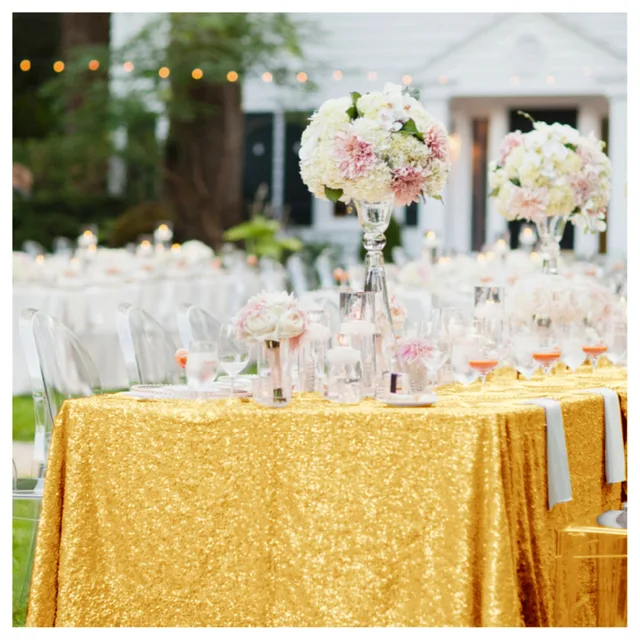 Shinybeauty Sequin Tablecloth 90x156inch Sparkly Gold Color Table Shinybeauty Sequin Tablecloth 90x156inch Sparkly Gold Color Table Overlays For Wedding Party Birthday Decoraion