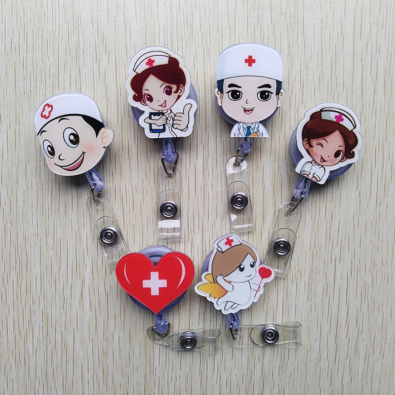 6Pcs/lot Acrylic Cartoon Retractable Badge Reel Doctor nurse special