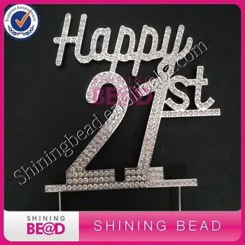 

Happy 21st Birthday Rhinestone Cake Topper,FREE SHIPPING,Clear Rhinestone Number 21st Happy Birthday Cake Topper,10pieces/lot