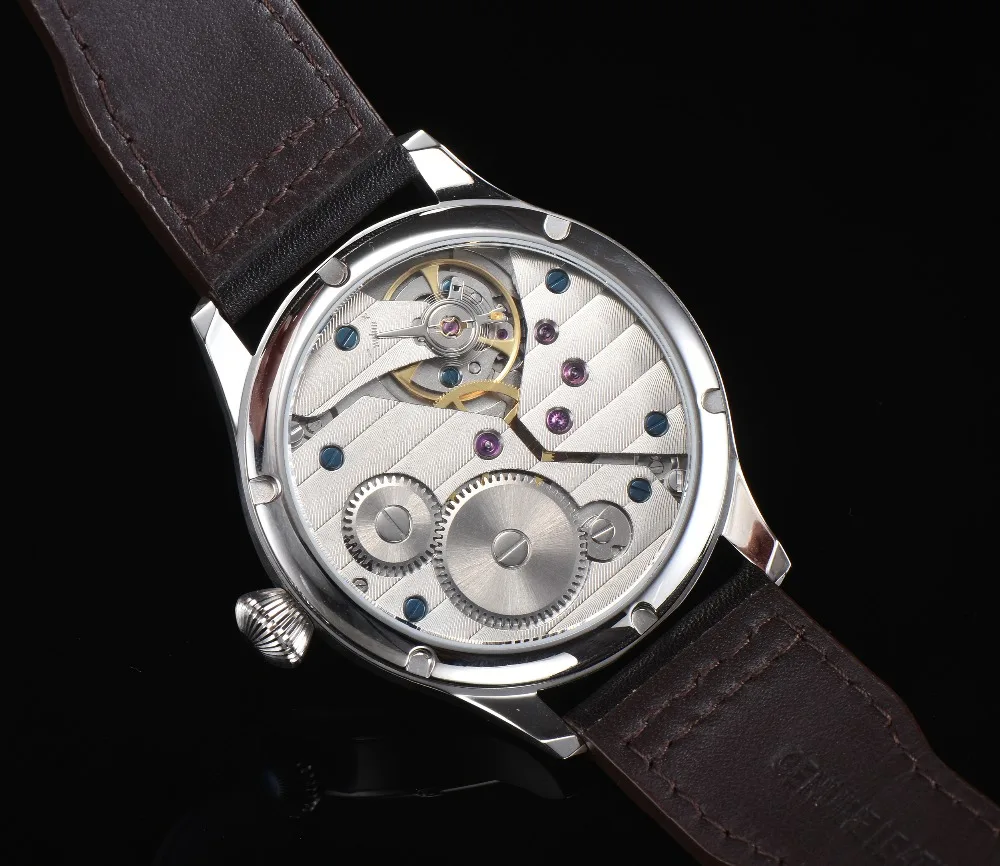 Новые Parnis 44 мм механические часы модные мужские часы с ручным подзаводом черный циферблат часы с ремешком из натуральной кожи мужские наручные часы