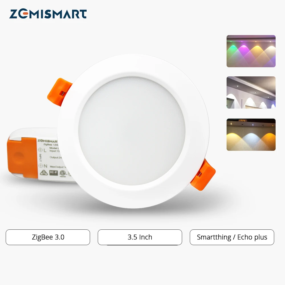 ZigBee 3.0 Downlight Kit Smart RGBW 3.5 Inch Led Recessed Ceiling Light 12W Work with Smartthings E - 32838479153