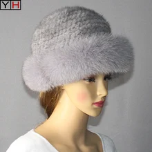 Новая зимняя женская меховая шапка натуральный Лисий мех+ норковые меховые шапки элегантные женские зимние Теплый головной убор