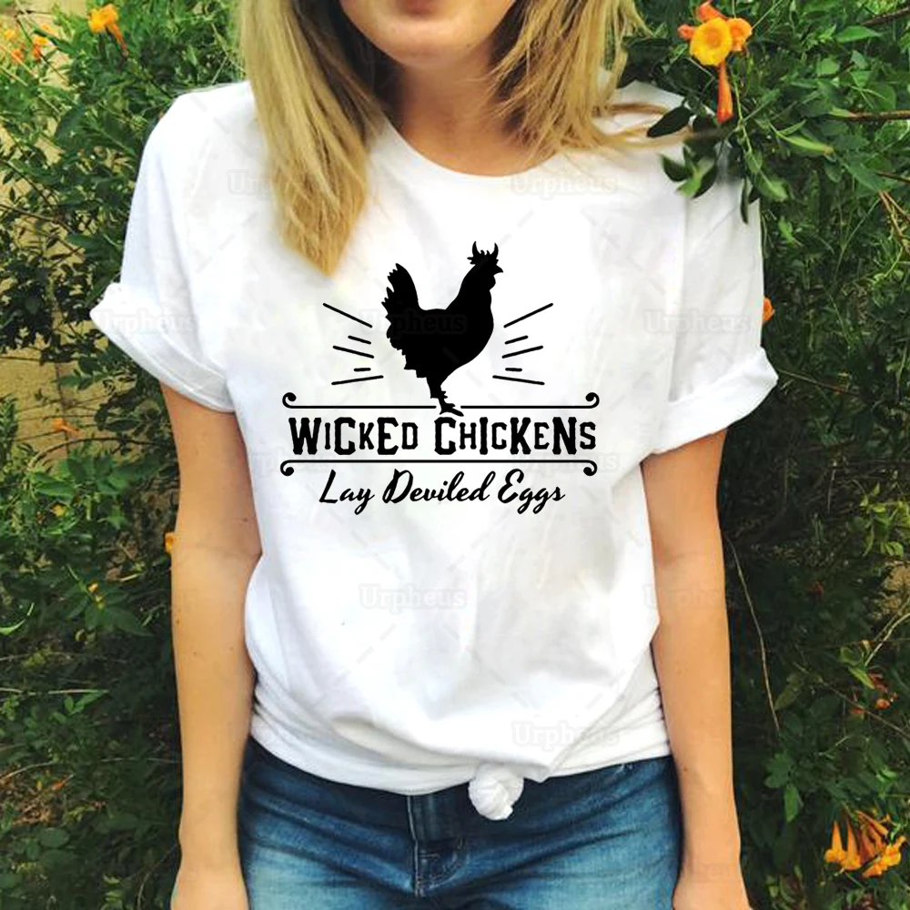 

Funny Chicken Shirt Wicked Chickens Lay Deviled Eggs Shirt Chicken Lady Farm Girl Tshirt