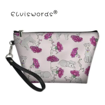 

ELVISWORDS Botanical Schnauzers Women Customized Travel Cosmetic Case Handbags Wash Pouch Make Up Organizer Toiletry Storage Bag