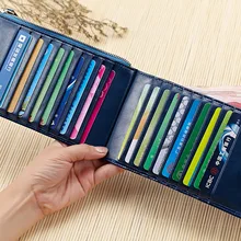 New Senior Wax Oil Genuine Leather Long Thin 20 Card Bag ID Holders Hasp Zip Wallet Zero Purse Large Banknote Position Bank Card