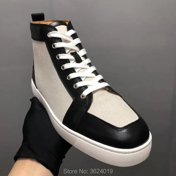 

High Cut cl andgz Men White Cloth Rivets Outdoor Sports Red bottoms Shoes For man Sneakers Leather Loafers Flat Footwear Lace Up