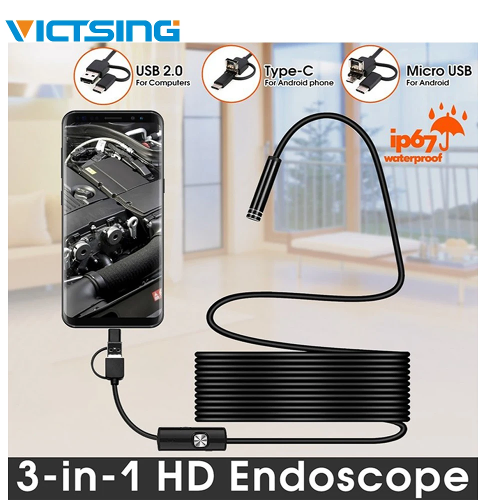 

VicTsing 10m 7mm Endoscope Camera Wifi Android Type-C USB Borescope HD 6 LED Snake Camera For Mac OS Windows Car Repair Tools