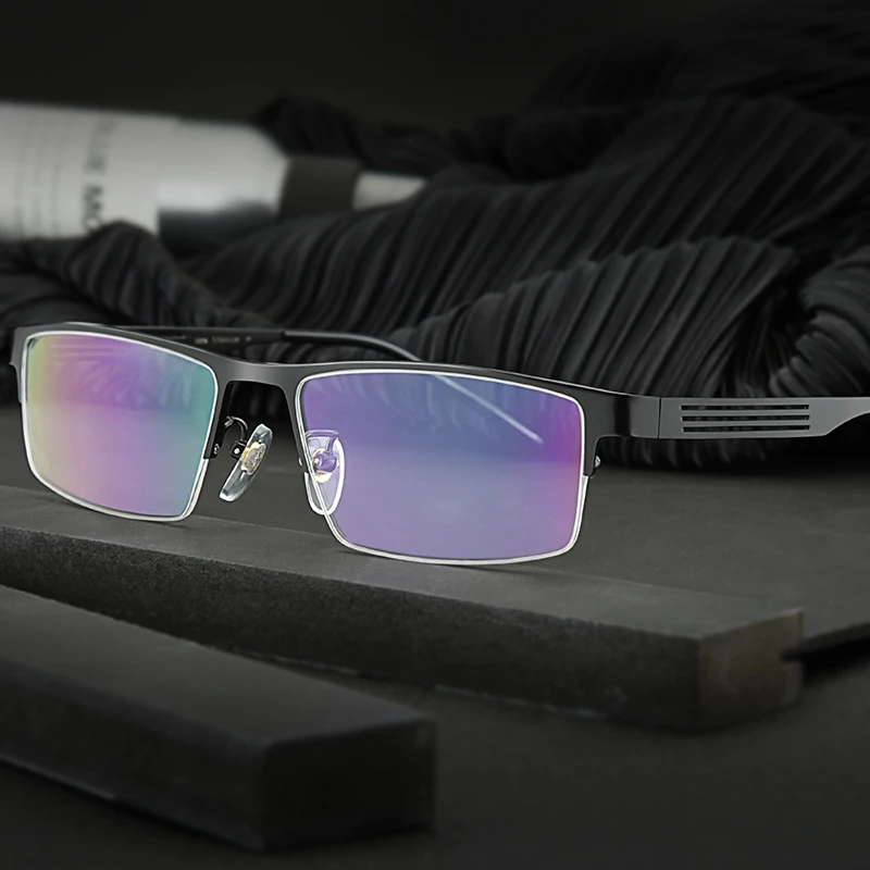 

Pure Titanium Glasses Frame Men Prescription glasses Half frame Big size Eyeglasses frame 908 Optical glasses 56-18-145