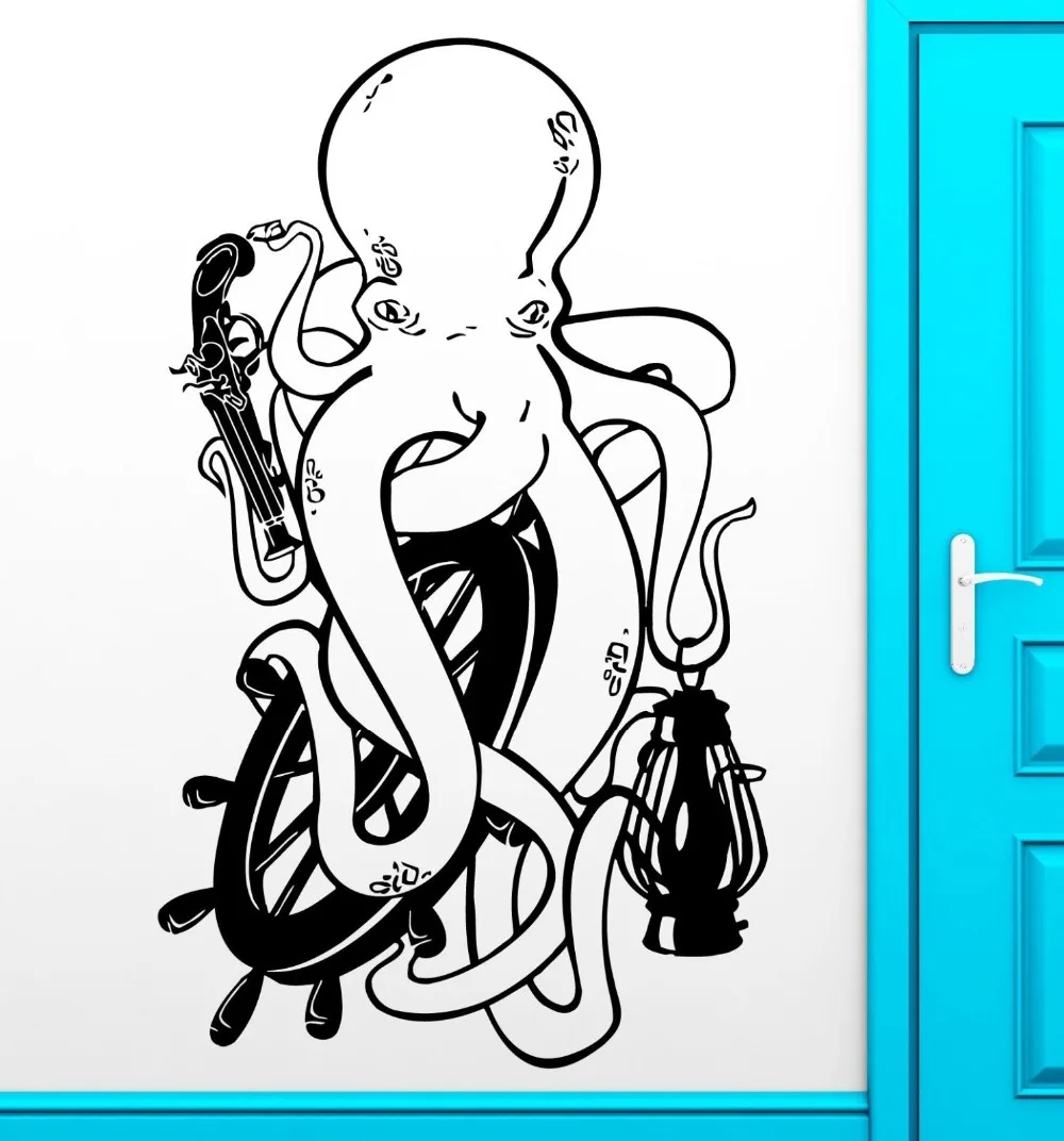 

Funny Cute Ocean Animal Art Octopus Wall Sticker Pistol Pirate Vinyl Wall Mural Home Bedroom Decoration PVC Wallpaper Y-809