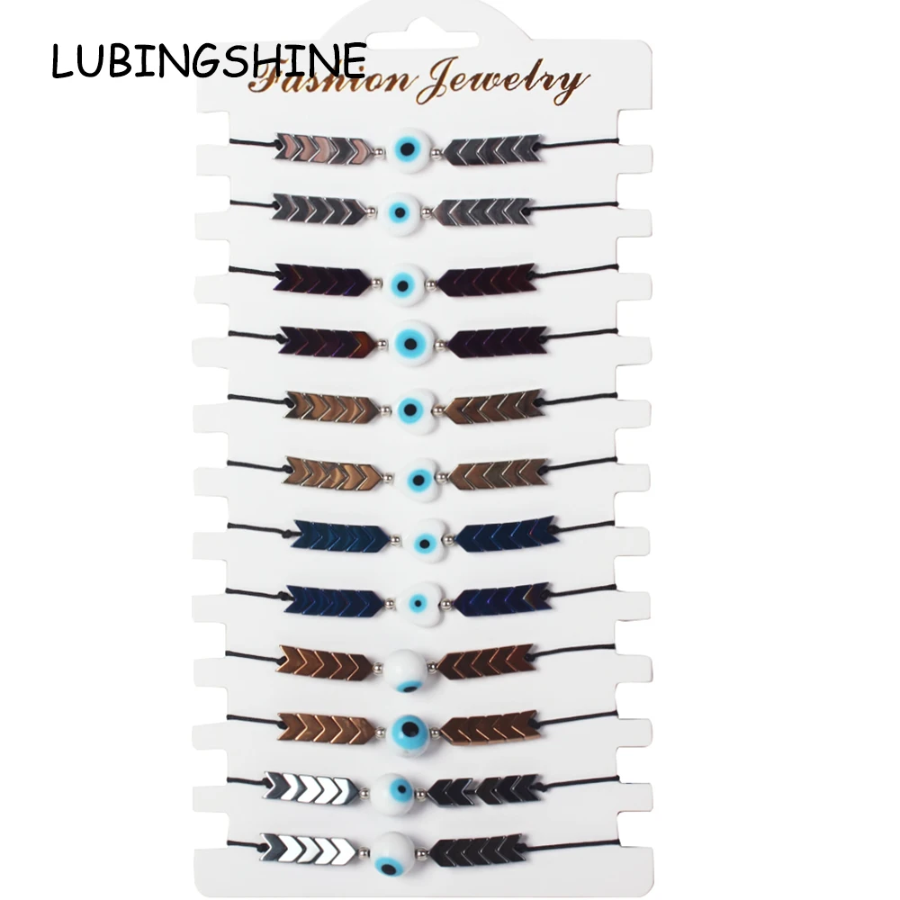 

12pcs/Sets Arrow Charms Weave Bracelets&Bangles Women Men Crystal Beads Eye Adjustable Rope Chain Wristband Jewelry Gift