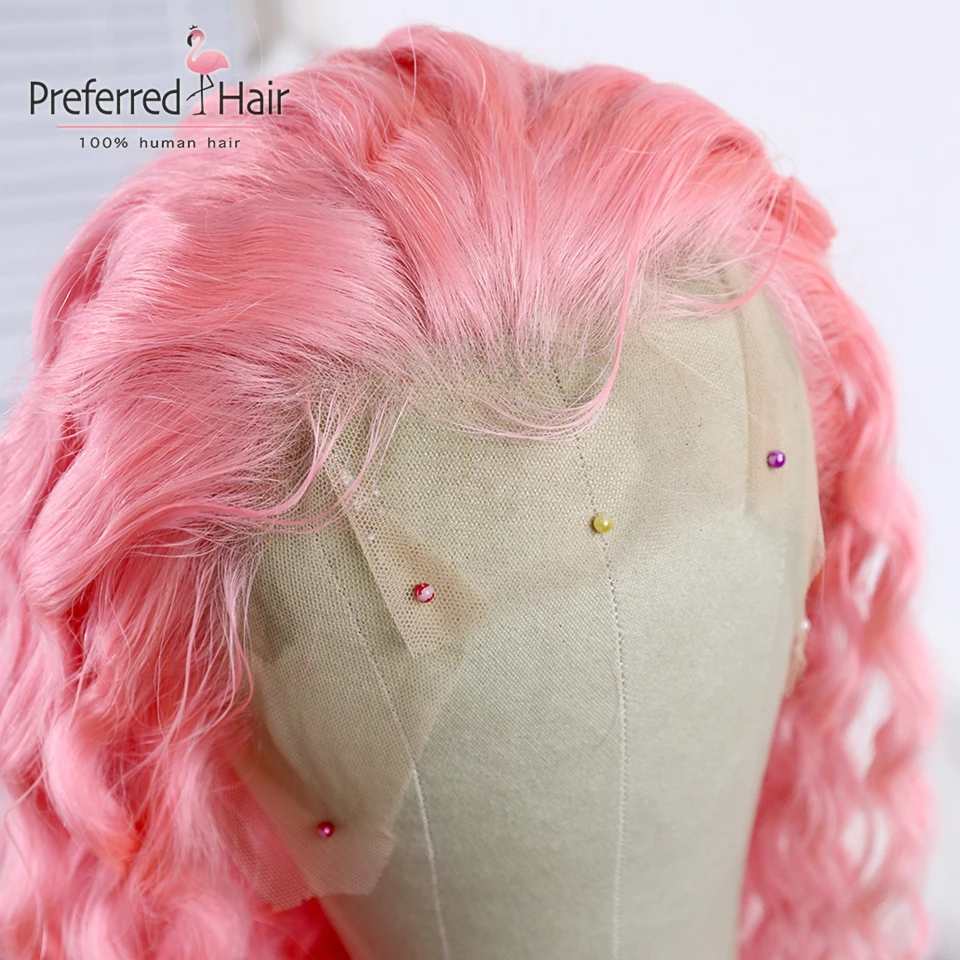 Предпочтительный розовый кудрявый парик человеческих волос предварительно сорвал с волосами младенца Remy бразильский парик Оранжевый