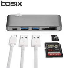 

basix usb Type C Hub Adapter with 2 USB 3.0 ports, SD and Micro SD Card slots and a Charging port for MacBookPro USB C Hub