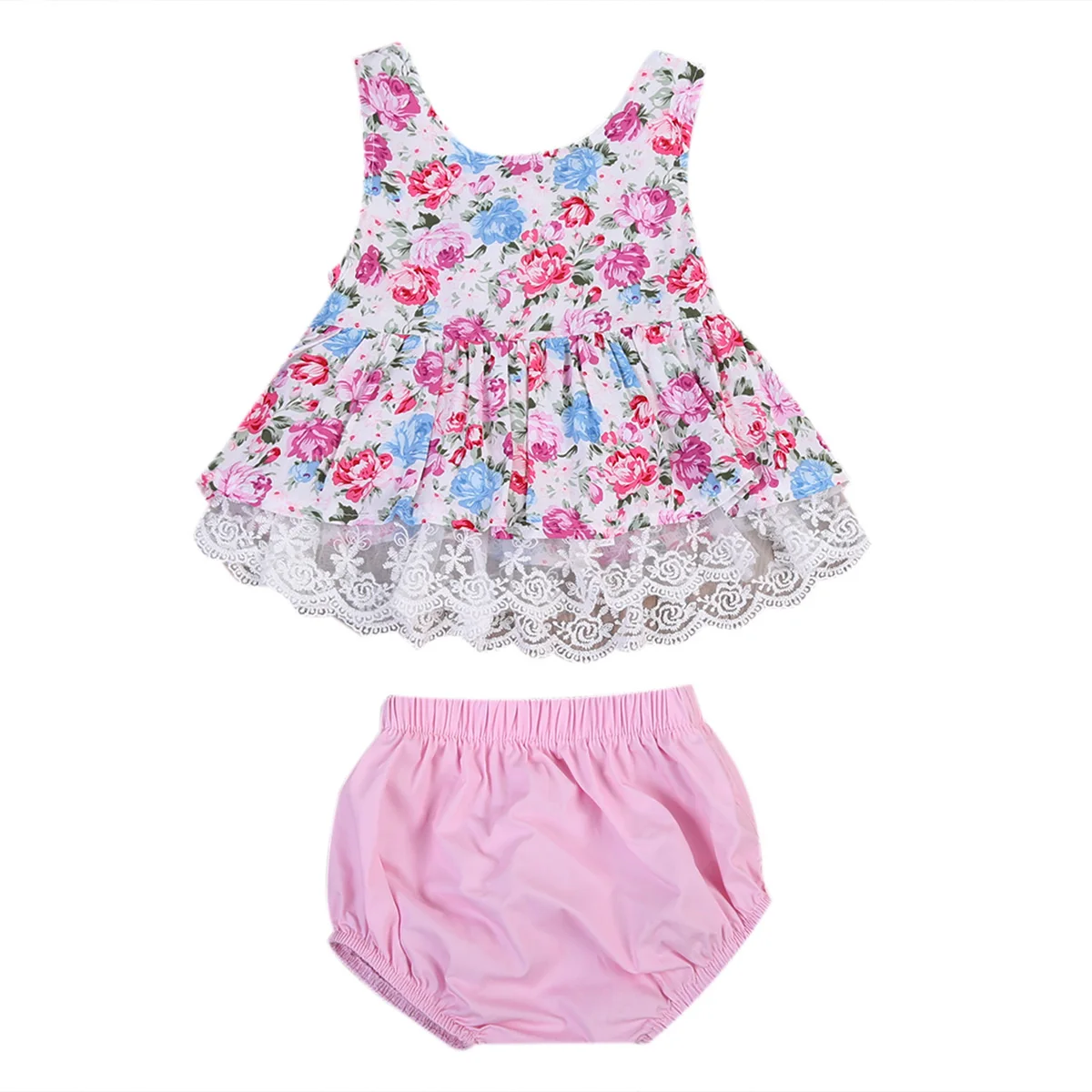 2Pcs Summer Toddler Kids Baby Girl Clothes Set Floral Top +Pink Shorts