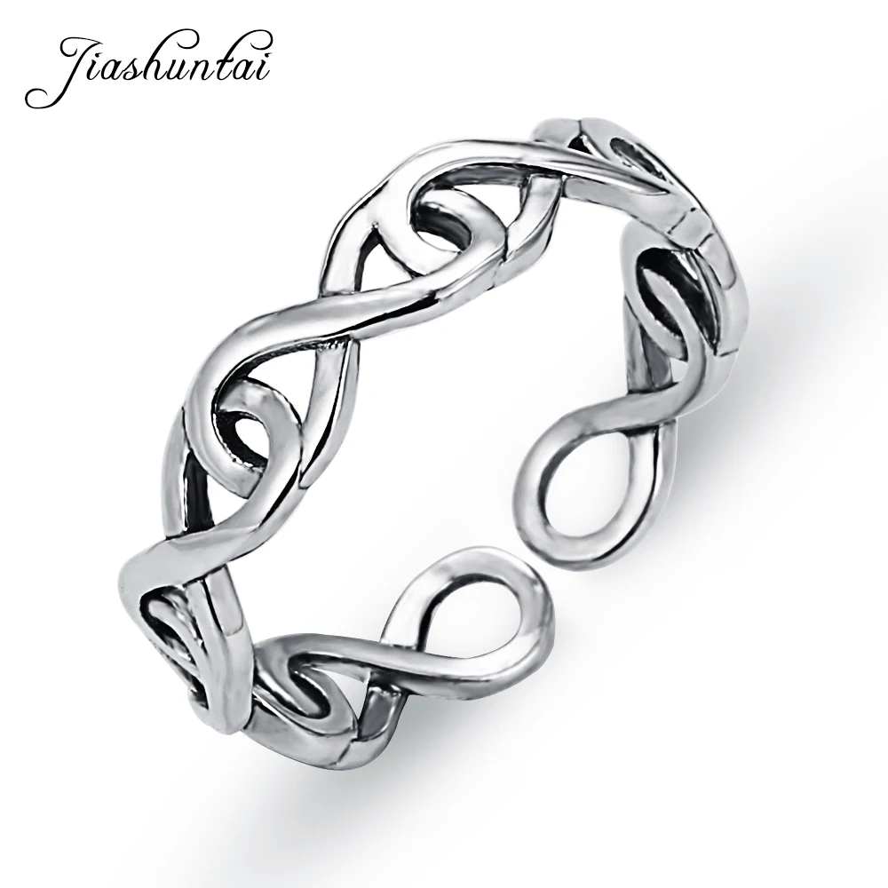 

JIASHUNTAI Trendy 100% 925 Sterling Silver Rings For Women Infinity Symbol Thai Silver Jewelry Open Ring For Lover Best Gifts