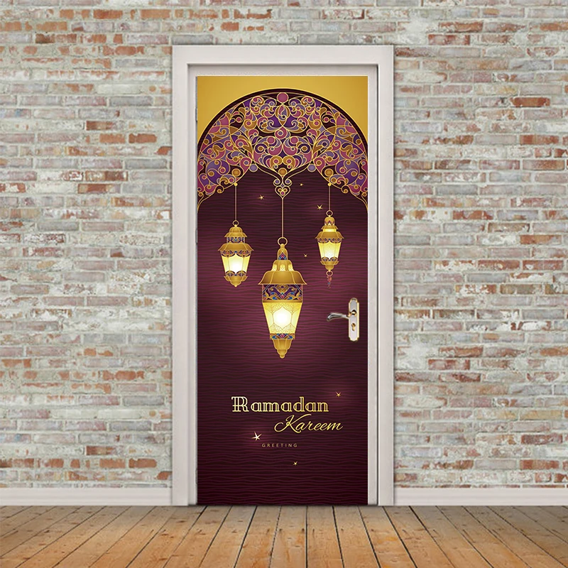2 قطعة/المجموعة موسلين Raomanda الباب ملصقات الإسلامية الجدار ملصق غرفة نوم غرفة المعيشة خلفية ديكور ملصق PVC للماء صائق