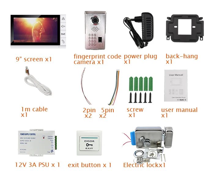 Бесплатная доставка отпечатков пальцев код клавиатуры 9 "Мониторы телефон видео домофон Системы + Водонепроницаемый открытый Камера