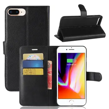 

100pcs/lot Free Shipping Lichi wallet PU Leather stand+TPU Cover Case with card slot for iphone 7 Plus/For iPhone 8 Plus