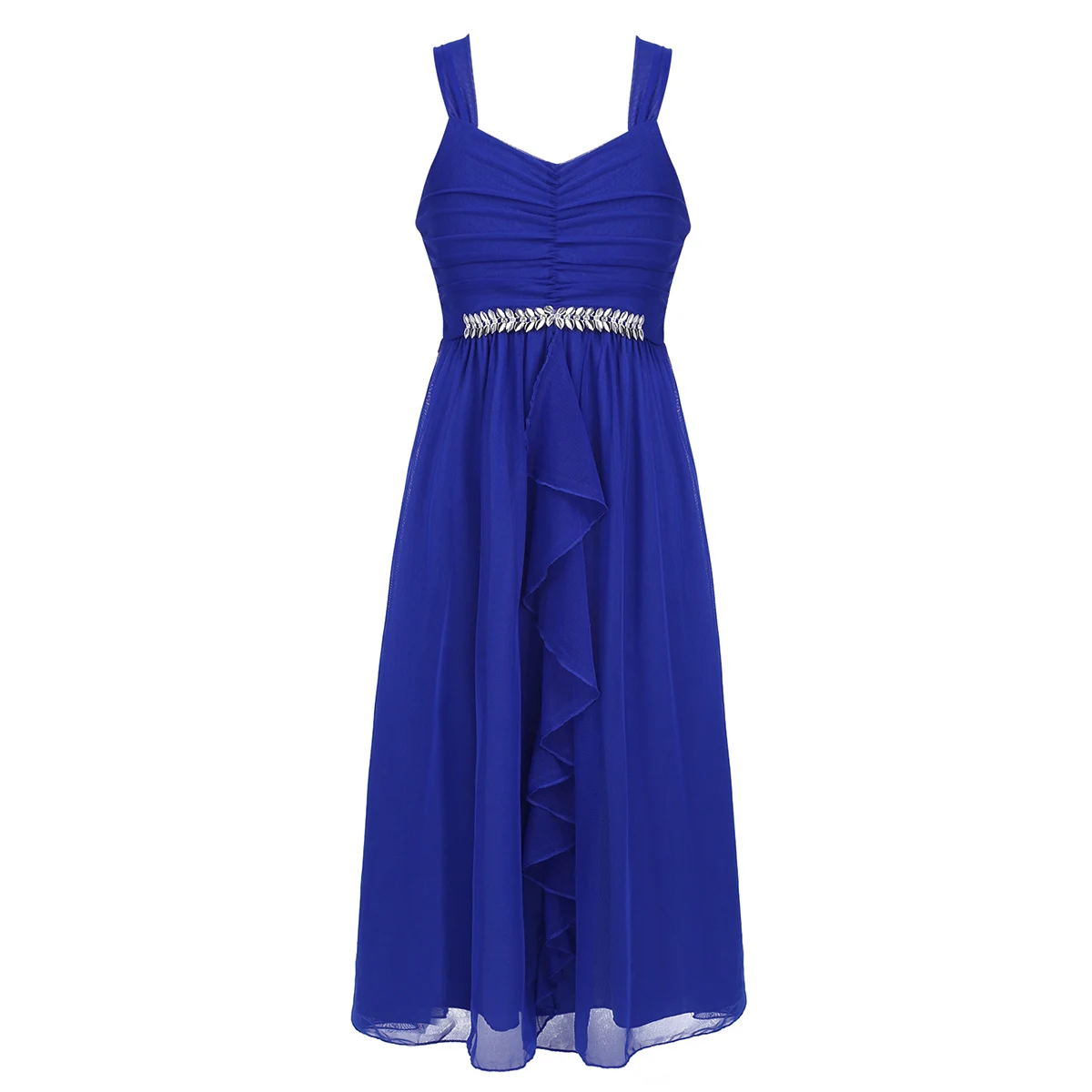 Iiniim/красивое детское платье с рюшами; отделка стразами; платье с цветочным узором для девочек; костюмы принцессы; праздничное платье на свадьбу - Цвет: Blue