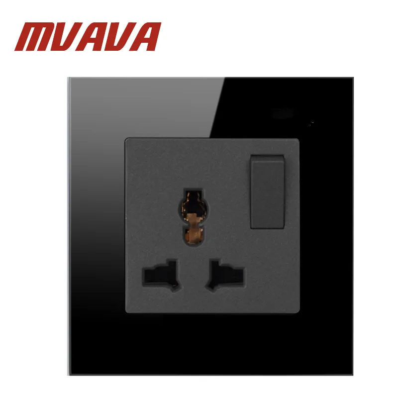 MVAVA Universal Sokcet With Switch Black Crystal Glass Switch And