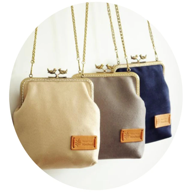 Handmade Bags Solid Women Handbags Vintage Crossbody Bag Handmade Bags Solid Women Handbags Vintage Crossbody Bag Suede Messenger Clutch Metal Frame Birds Khaki