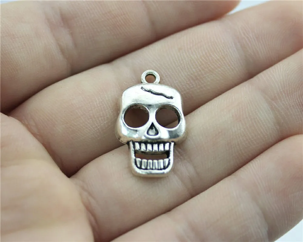 WYSIWYG 8pcs 23x12mm Antique Silver Skull Charm Pendants Skull Pendants