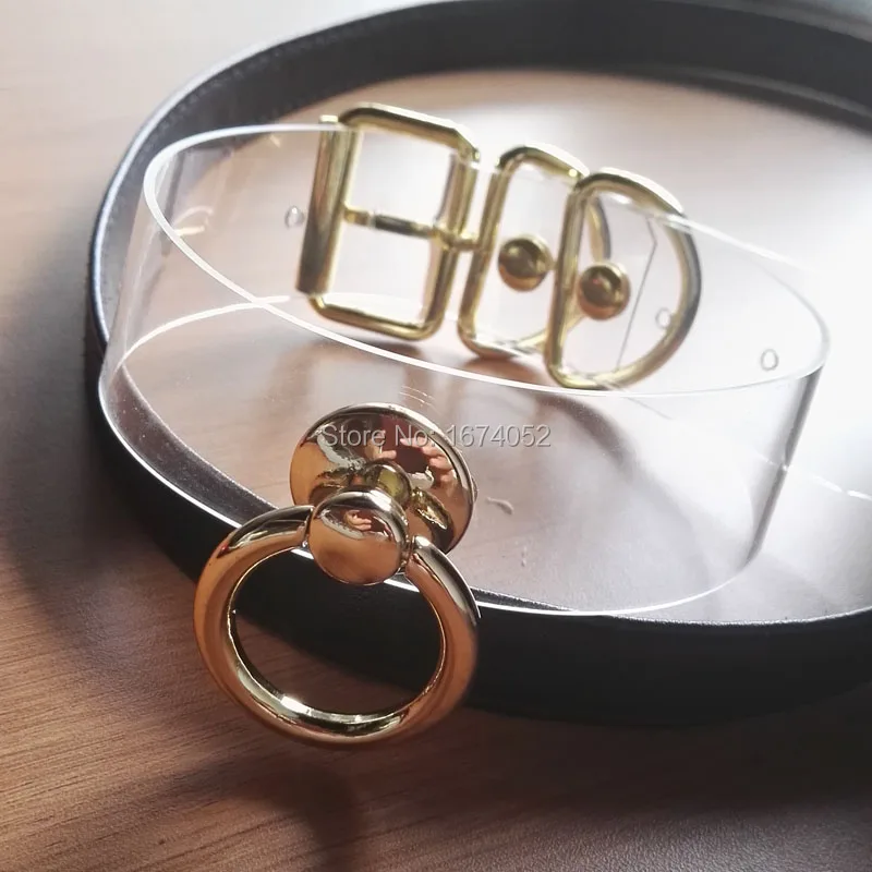Designed Sexy Unique Choker Gold Metal Hanging O Round BDSM Collar Clear PVC Vinyl Buckle Necklace Sub Fetish | Украшения и