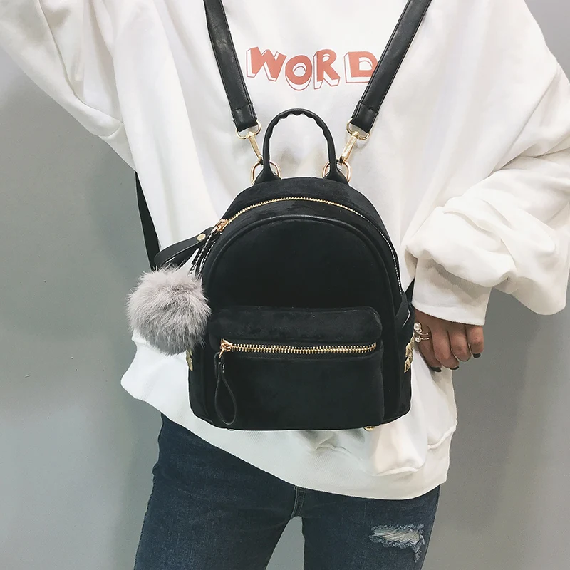 Janespri 2018 New Mini Velour Backpack Female Cute Backpacks High Quality Backpack for Girls Women Pure color bag Korea Mochila (20)