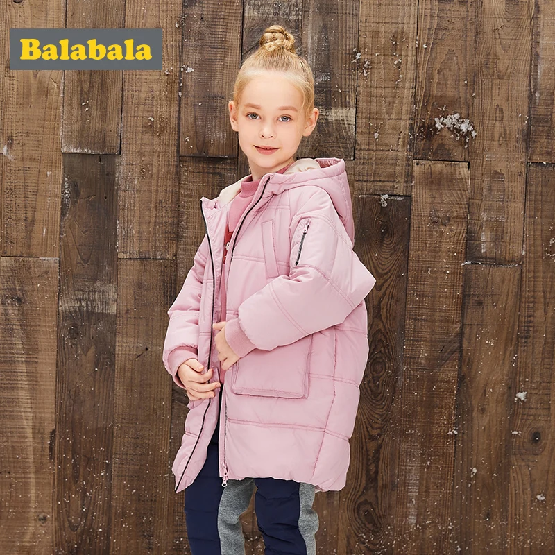 

Balabala Girls Blousons jacket 2018 winter cotton Children clothing outwear long padded jackets fashion coat for girls