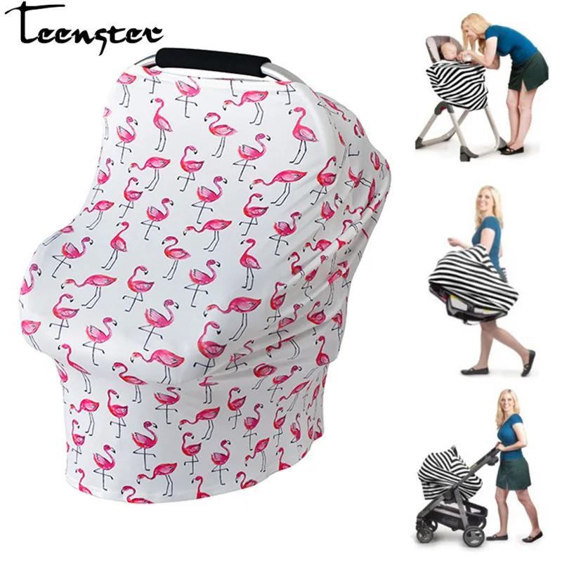 Teenster Baby Car Cover Baby Seat Cushion Nursing Cover Shopping Cart Covers Anti-sun Stretchy Cloth Cartoon Flower Printed