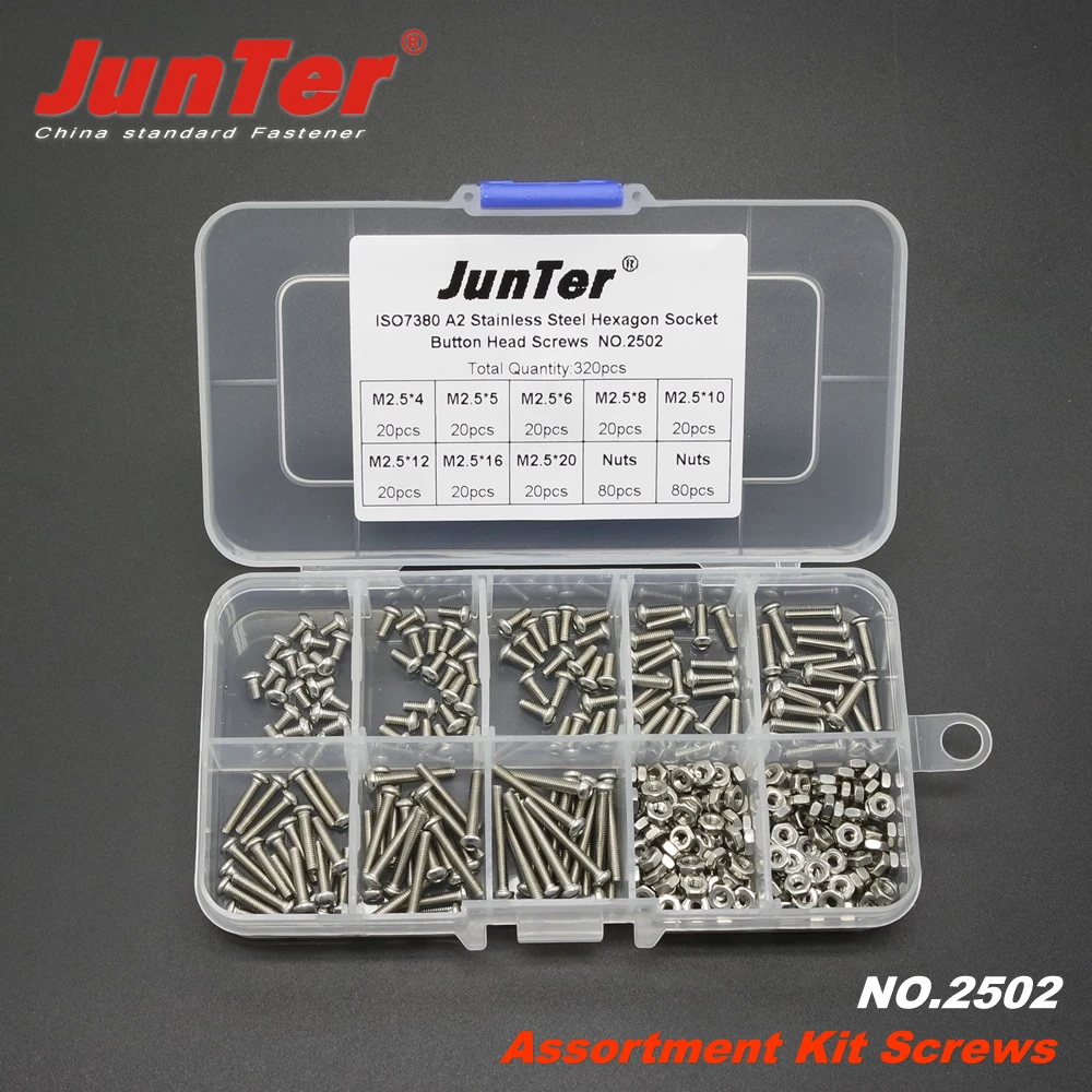 

320pcs M2.5 (2.5mm) A2 Stainless Steel ISO7380 Button Head Allen Bolts Hexagon Socket Screws With Nuts Assortment Kit NO.2502