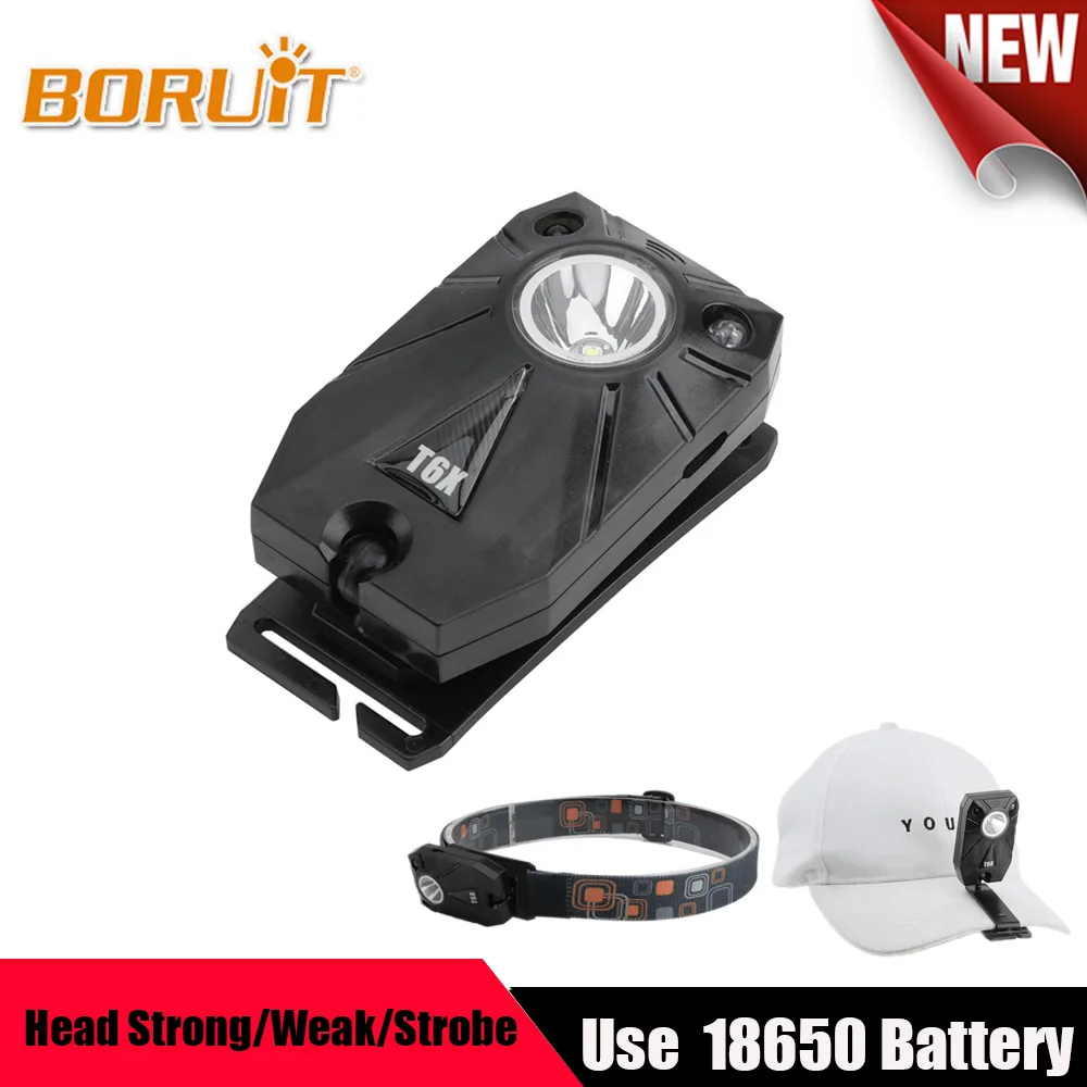 

BORUiT Motion Sensor Headlight Mirco USB Charger LED Headlamp Hat Clip Flashlight Fishing Hunting Head Torch Built-in Battery
