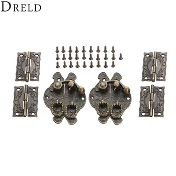 

DRELD 4Pcs Furniture Cabinet Hinges+ 2pcs Antique Bronze Jewelry Wooden Box Toggle Hasp Latch Clasp Vintage Hardware Accessories