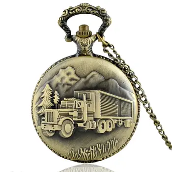

Classic Vintage Bronze Truck Quartz Pocket Watch Vintage Men Women Necklace pendant Jewelry Gifts