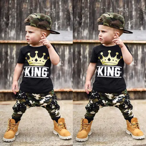 Toddler Kids Baby Boys Clothing Short Sleeve Tops Crown T-shirt Camo Pants Outfits Set Summer Toddler Kids Baby Boys Clothing Short Sleeve Tops Crown T-shirt Camo Pants Outfits Set Summer