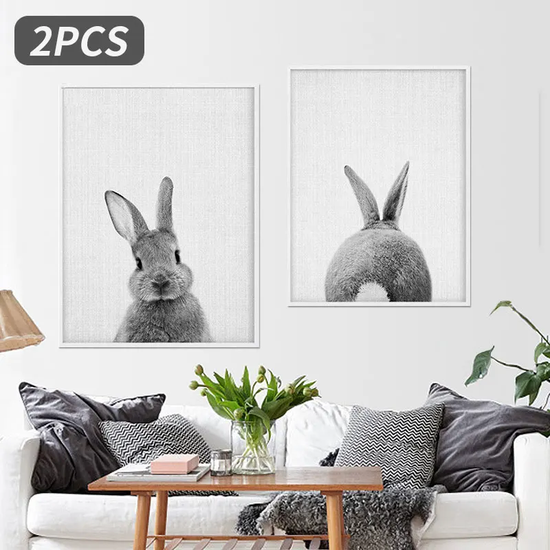 

Nordic 2pcs/set 30x40cm Cute Rabbit Pattern Canvas Print Picture Oil Painting Living Room Modern Pictures Wall Art
