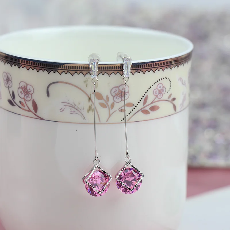 JOUVAL, розовые висячие серьги в форме капель воды с кристаллами в форме сердца для женщин, элегантные длинные женские серьги-подвески серебряного цвета, корейские ювелирные изделия - Окраска металла: E2019-1