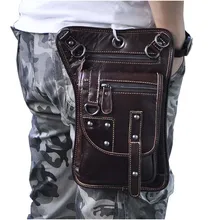 Large capacity wax oil leather Coffee Messenger Bags For men fashion 7 inch punk Casual Travel Bags/Hook Waist Packs