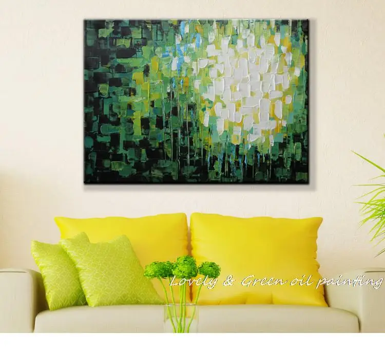 Pаспродажа Ручная работа зеленые бриллианты палитра нож абстрактная живопись маслом на холсте Современное украшение дома для гостиной стены искусств...